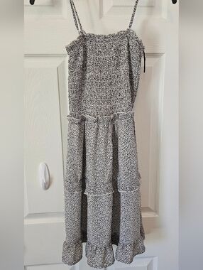 Jessica Simpson Black & White Smocked Tiered Maxi Dress